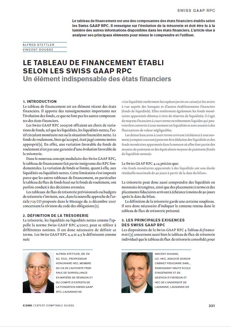 Le tableau de financement établi selon les Swiss GAAP RPC - Un élément indispensable des états financiers